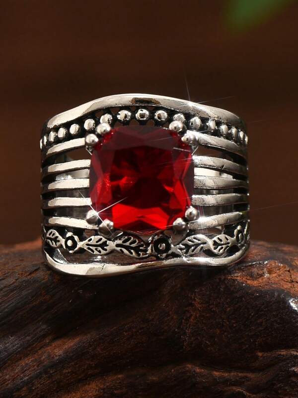 1pc Boho Style Vintage Silver Color Ring, Women's Wedding Engagement Promise Ring For Daily Wear