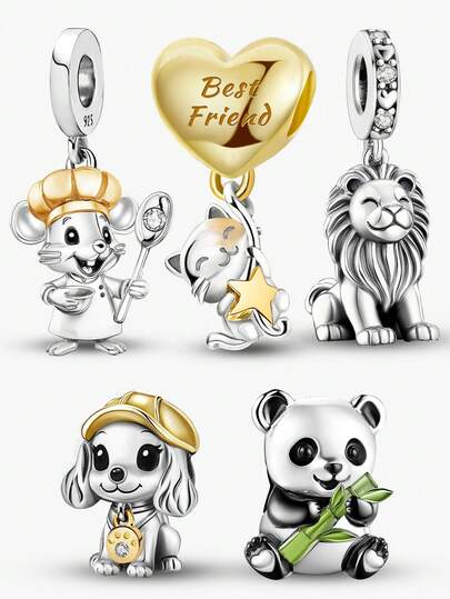 1PC 925 Sterling Silvere Cute Panda Bamboo Beads Fit For Women Bracelets Bangles DIY Jewelry Making And Daily Outfit Matching Jewelry Decoration For Girls