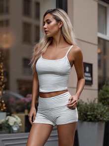 Women Y2k 2 Piece Lace Shorts Set Sleeveless V Neck Cami Top With Shorts Pajamas Sets Sleepwear - 灰色 - 查看 5