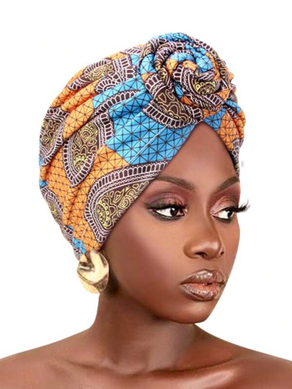 1pc Headwrap, Twisted Headscarf, Turban Hat, Flower Design Cap, Bandana Hat