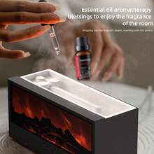 Send 3 Oils,Flame Aroma Humidifier, Essential Oil Diffuser, Night Light, Winter Dry Air Relief, Summer Aromat - 黑色 - 查看 9