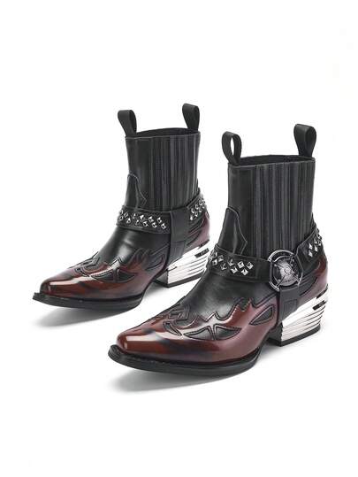 Women's Fashion Boots, Western-Style Pointed Toe Unisex Boots, Retro Fashionable Distressed Scale Design