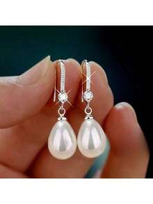 Elegant And Sophisticated Long Pearl Earrings, Hypoallergenic For Women. A Stylish And High-End Accessory With A Romantic Touch, Weighing 2.5g, Perfect As A Valentine's Day Gift. - White - View 1