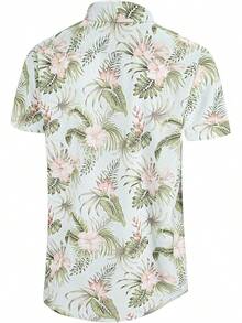 Floral Hawaiian Shirt For Men Summer Button Up Shirt Short Sleeve Mens Beach Tropical Casual Aloha Shirthalloween - 淺藍粉紅碎花 - 查看 10