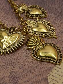 Gothic Gold Mary Sacred Heart Pendant Necklace Alloy Flame Sacred Heart Corazon Catholic Punk Jewelry - Love - View 3
