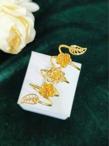 1 pieza Anillo alargado de dedo con baño de oro de cobre a la moda para mujeres, adecuado para bodas, fiestas, bailes de graduación, Día de la Madre, cumpleaños. Anillo abierto y ajustable.