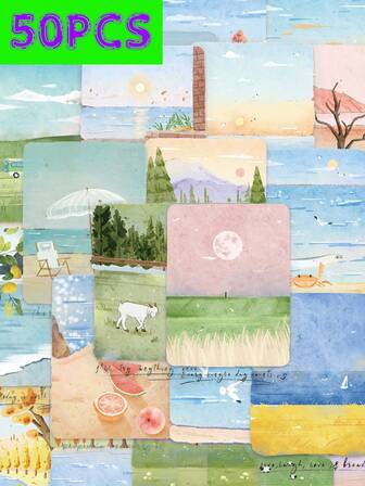 50枚セット 山、海、夕焼けデコレーションステッカー スーツケース、冷蔵庫、クローゼット、窓、教室、ジャーナル、スクラップブッキング、学習の褒賞に