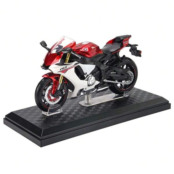 Burago 1:12 Maßstab Yamaha YZF-R1 Motorrad Modell aus Gusseisen, Miniatursammlung Spielzeugauto Tischdekor mit Präsentationsständer, perfektes Geschenk für Kinder und Männer