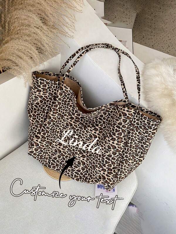 Women's Large Capacity Leopard Print Handbags, Customizable Names, Fashionable Retro Shoulder Bags For Female College Students, New White-Collar Families, Suitable For Office, University, Work, Business, Commuting, Outdoor, Travel, Outings, Cheetah Print Bags For Women, Leopard Print Returns