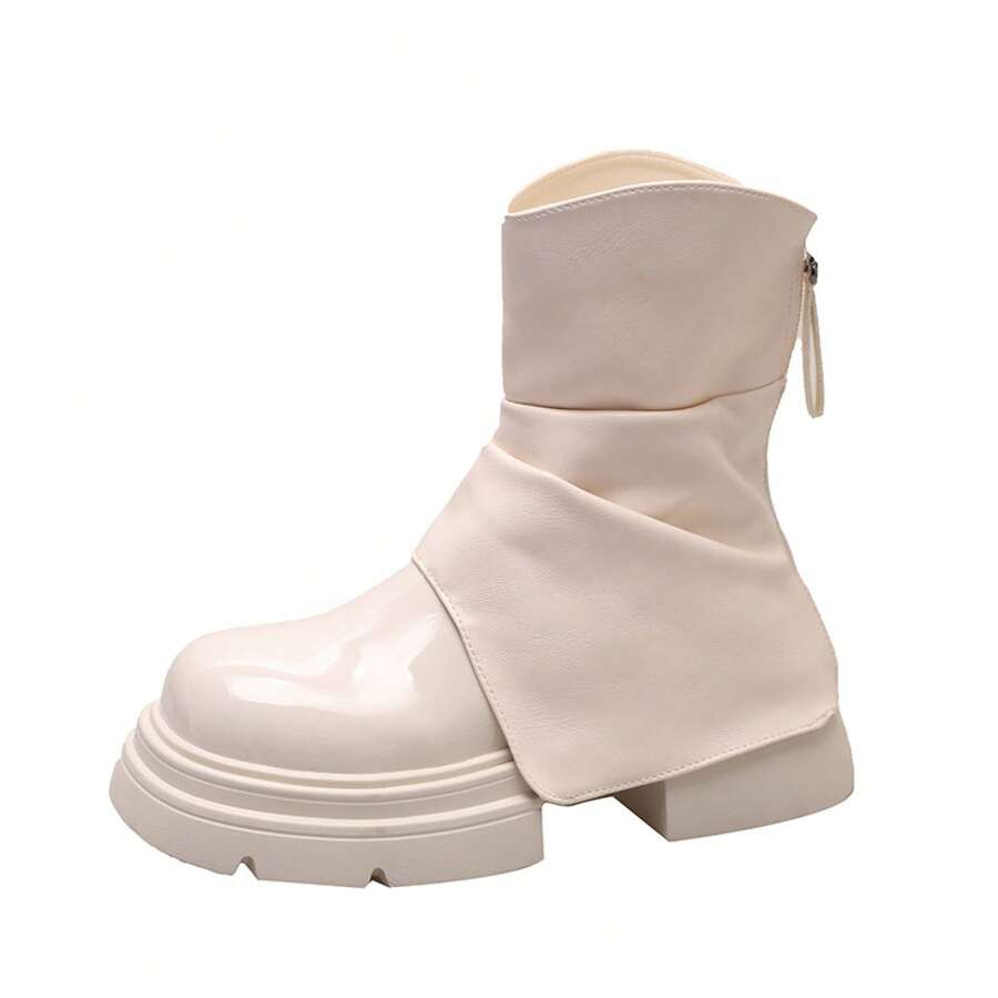[Guai Meishi] Stivaletti da donna con suola spessa, tacco interno, stile slanciato, novità estate e autunno 2024, colore nero con piccoli fiori