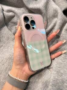 Magnetisches kariertes herzförmiges 360° drehbares Ständer-Etui, für 16/15, passend kompatibel mit Apple 14/13 Pro Max, Doppelschicht Hartschale, süß & frisch, koreanischer Stil, neues Design für den Sommer