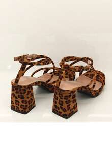 Sandale Revreal cu toc bloc și barete – Elegant, fără efort, drăguț, elegant, la modă, simplu, casual, sexy, pentru nuntă, zână - LEOPARD - Vizualizare 3