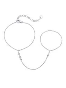 TUANZISP 1pc Adjustable Copper Plated Finger Chain Bracelet, Decorated With Faux Pearl And Cubic Zirconia, Elegant Style Suitable For Daily Wear, Fashionable And Luxury Women Jewelry Gift For Birthday, Valentine's Day