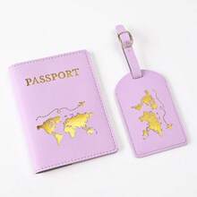 1 Set Map Print Anti-Lost Luggage Tag & Passport Holder, Printed PU Travel Essentials, Travel Organizer, Travel Wallet, Passport Cover, Beach Holiday, Summer Christmas Vacation Travel Accessories Vacation Back To School Women Mini Travel Products