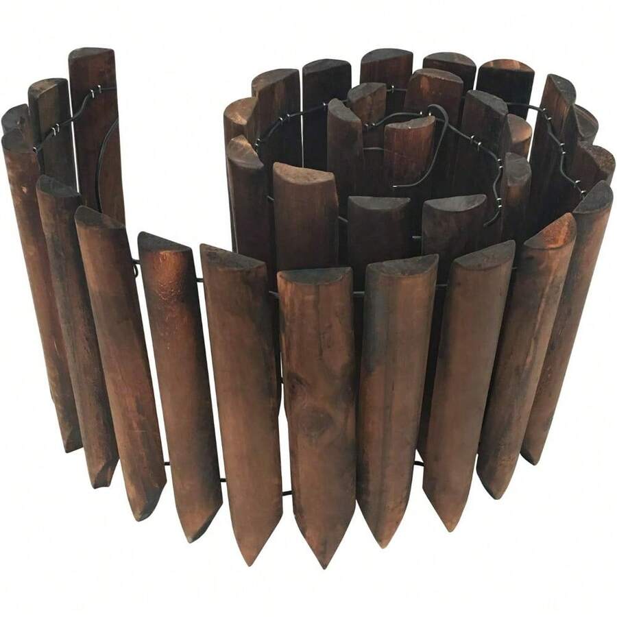 Wooden Short Fence Burnt Wood Finish Outdoor Landscape Edging Flexible Decorative Border - Tree Fence - Spring Garden & Yard Maintenance - 7.9'' H X 42'' L - K619A05 - 7.9吋高 - 查看 1