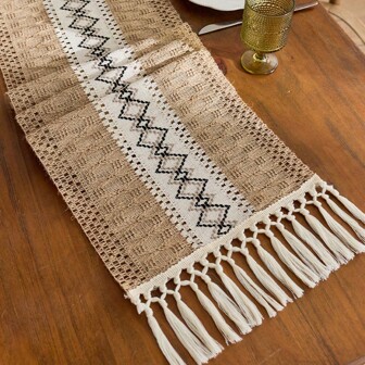 1pc Boho Table Runner Farmhouse Rustic Home Decor Burlap Coffee Table Centerpiece Macrame Jute Woven Dresser Runner For Spring Living Room Dining Room Bedroom