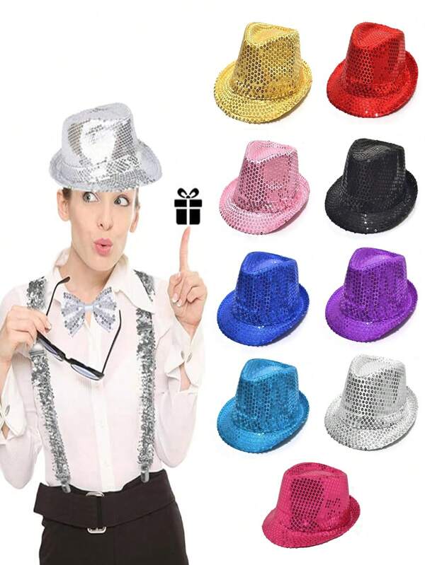 D EXCEED 1/3/9 Stück modischer Fedora Partyhut mit Pailletten, Unisex funkelndes Accessoire für Kostüme, Partys, Veranstaltungen & Alltagsstil