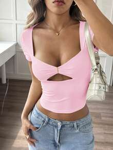 Blusa de mujer Vaiaye de punto con cuello cuadrado, recorte en forma de diamante, cintura ceñida y silueta esbelta - Perfecta para citas navideñas