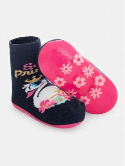 Meia Infantil Puket Soquete Pansocks Baby Desenhada Azul Marinho