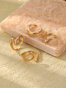 4pcs/Set Retro Style Asymmetrical Metal Rings Set For Women
