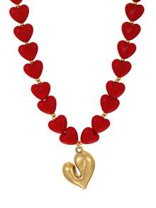 1 pieza Collar con colgante de perla de resina de estilo elegante y lujoso Y2K, con cuentas de cobre en forma de corazón, color rojo, regalo de joyería para hermanas, parejas, adecuado para el Día de San Valentín, citas, fiestas, bodas, vacaciones, Navidad, usar joyería roja - collar - View 15