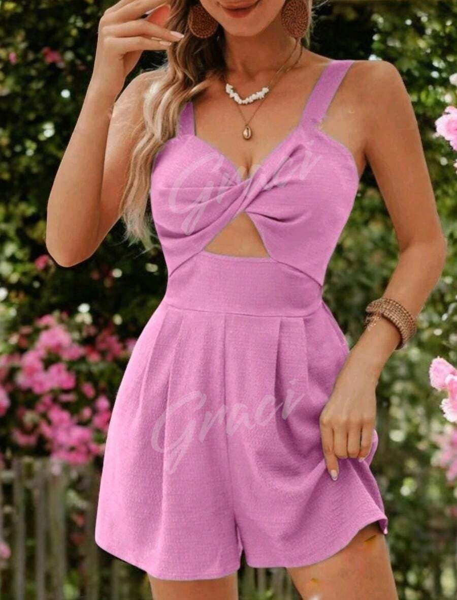 Monos de mujer con nudo retorcido en la parte delantera y espalda descubierta - Lila Púrpura - Ver 1
