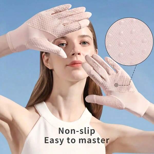 1 Pair Women's Summer Sunscreen Gloves - Ice Touchscreen Compatible Non-Slip Breathable Lightweight Elastic Fingerless Gloves For Driving, Riding, Cycling & Outdoor Sports, Gloves, Sleek Glove Design, Dacron Material