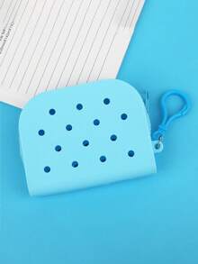 1pc Plain Soft Silicone Card Holder Wallet, Washable Card Case With Zipper Closure For Girl - Multicolor - View 6