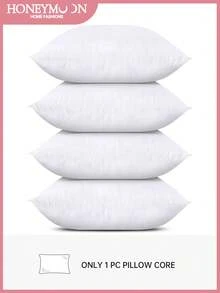 1 件纯白色枕芯，床上用品，柔软蓬松枕头。高回弹聚酯纤维填充枕头，非常适合家庭和酒店使用，客厅，床，沙发，卧室装饰填充枕头 - 白色 - 查看 1
