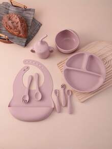 9PCS Personalized Customization Name Baby Silicone Tableware Dinner Sets Mini Utensils Suction Plate Bowl Sippy Cup Portable Spoon Fork Adjustable Bib, Baby Shower Gift, Self-Feeding Set - Multicolor - View 14