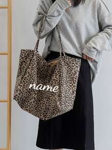 Women's Large Capacity Leopard Print Handbags, Customizable Names, Fashionable Retro Shoulder Bags For Female College Students, New White-Collar Families, Suitable For Office, University, Work, Business, Commuting, Outdoor, Travel, Outings, Cheetah Print Bags For Women, Leopard Print Returns