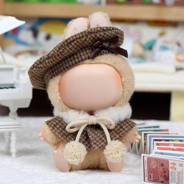 Clothes For Labubu, Clothes Compatitable With Labubu, Clothes For Doll, 17cm Doll Clothes, Vintage Cocoa Cape Outfit, Retro Beret, Scarf & Cape Stylish Look, Clothes Set For 17cm Doll, 2 Pieces Set Hat Clothes For Doll (NO Doll)