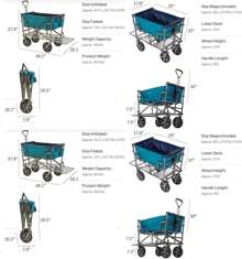 MacSports Double Decker Wagons Carts Heavy Duty Foldable Outdoor Collapsible Cart Portable Lightweight Utility Cart, All Terrain Sports Wagon For Camping Gear, Groceries, And More (Teal)