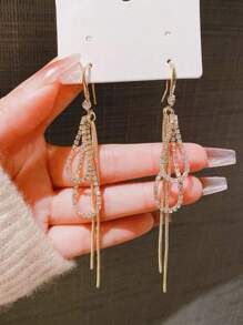 1 par de pendientes de estilo europeo y americano clásico, elegantes, de doble capa con borlas en forma de gota de agua, diseño minimalista y sofisticado para estilizar el rostro