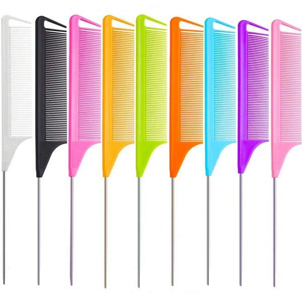 1/3/6pcs Candy Colored Professional Stainless Steel Pointed Tail Comb, ABS Plastic Material, Anti-Static Comb: Multifunctional All Season Comb, Suitable For Ordinary Hair Or Tangled Hairstyles; Very Suitable For Hairdressers, Salons, And Home Use, A Must-Have For Holidays And Travel, A Must-Have For Summer, With Multiple Colors To Choose From Back To School