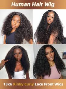 Peruca de Cabelo Humano Encaracolado e Crespo, Peruca de Cabelo Humano 13x6 Frente de Laço, Peruca Frontal de Laço Transparente Encaracolada e Crespa, Densidade de 180% para Mulheres, Cabelo Humano Brasileiro Afro Encaracolado Pré-Tricotado, Nós Pequenos 180% 18 20 22 Polegadas, Linha de Cabelo Natural, Uso para Festa, Feriado, Festivais