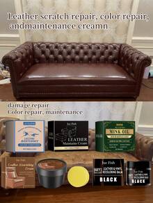 皮革划痕修复、颜色修复、保养霜，适用于皮包、沙发、皮鞋，滋养护理，清洁保养霜，适用于家具、皮夹克、沙发、靴子，去污翻新，皮革抛光霜