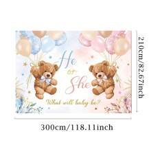1 pieza Telón de fondo para revelación de género de osito, ¿Él o Ella?, Rosa o Azul, Telón de fondo fotográfico con flores y globos estilo bohemio, Decoración para fotografía de maternidad, Suministros para fiesta, Decoración para fiesta de espera del género, Accesorios de estudio fotográfico
