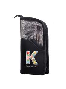 26 Alphabet Letter Pattern Makeup Brush Bag, Women Travel Storage Pouch, Large Capacity Cosmetic Organizer