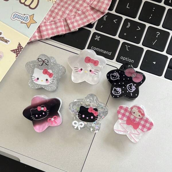 Sanrio Sanrio 1/6pcs Genuine Authorized Acrylic Hair Grabber Hello Kitty Melody Cute Cartoon Hair Accessories Clip Fashion Accessories,Kt Cat Mini Grab Clip