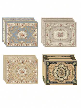 1/4/6 件花卉图案餐垫，美式风格，12 英寸 * 18 英寸/30 厘米 * 45 厘米仿亚麻材质，日常家居装饰餐垫，室内外派对用品，宫殿豪华主题装饰，房间装饰。适用于厨房装饰和活动派对