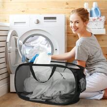 Hkr6485 4 Pack Durable Collapsible Laundry Baskets Mesh Foldable Laundry Basket Pop Up Laundry Hamper With Pocket Clothes Hamper With Reinforced Handles For Laundry Bathroom Room Dorm Or Travel - Gray+Black+Navy+Green-PopHorizontal - View 2