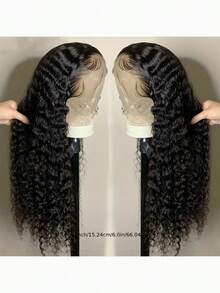 Peluca frontal de encaje de onda de agua transparente de 38 a 40 pulgadas al 250% de densidad, cabello humano rizado natural brasileño, 13x4 pulgadas, para mujeres - 1B - Ver 8