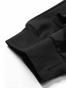 Men's Plus Size Autumn/Winter Creative "NEVER ALONE" English Graphic Print Casual Drawstring Sweatpants - Black - View 6