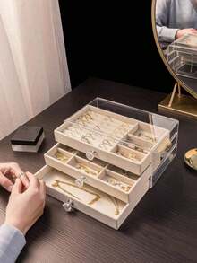 1pc 3-Tier Jewelry Box, Acrylic Jewelry Organizer Tray With C/D/E Size Jewelry Trays, Velvet Lining, Stackable, Crystal Knob, Large Capacity, High-End Earrings/Necklaces/Jewelry Storage, Makeup OrganizerFor Women Storage Organizer Travel Essentials Back To School - Multicolor - View 15