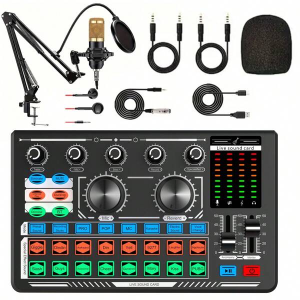 Live-Soundkarte und Audio-Interface mit DJ-Mixer-Effekt und Sprachkonverter, Stereo-Mixer, geeignet für Live-Streaming, Aufnahmestudio und Gaming