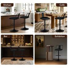 ALFORDSON Bar Stool Set Of 2, Height-Adjustable Kitchen Stools With Swivel Function (53-75 Cm Seat Height), Premium Bar Chairs For Kitchen And Dining Areas (PU Leather, Black) - Black - View 6
