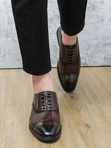 Giày Oxford buộc dây phía trước cho nam, Giày Derby màu đen công sở, Phụ kiện cưới trang trọng/trang trọng công sở - màu nâu - Xem 2