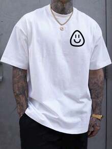 Camiseta Manga Corta Cuello Redondo Hombre Face Loose Soft Comfortable Top - Blanco - Ver 1