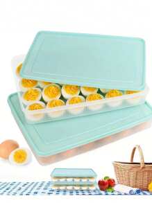 1pc Egg Holder With Lid - 24 Egg Capacity, Plastic Fridge Portable Egg Tray, Transparent Egg Storage Container, Compact Refrigerator Egg Carton, Ideal For Picnics And Parties